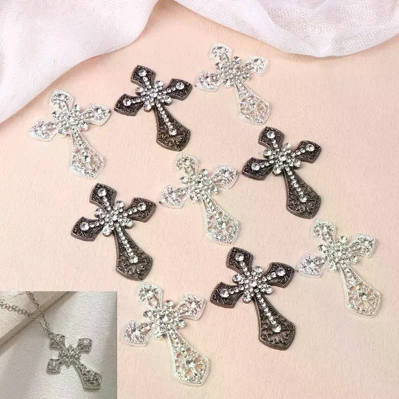 2/10pcs Decorative Vintage Cross Crystal Center Flatback Rhinestone Accessories for Diy Brooch Craft Making