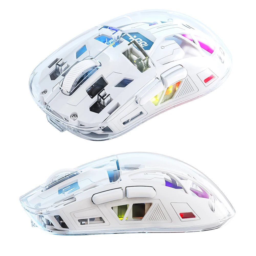 Transparent Mice 2.4GHz+BT5.0 Wireless Gaming Mouse Digital Display Multi Device Connection 5 Level DPI for Laptop/Phone/PC/Mac