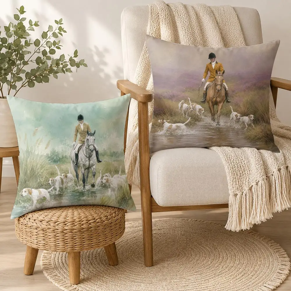 Equestrian Heritage Cushion Cover Soft Plush Cushion Case Throw Pillowcase Cozy Home Sofa Bed Living Room Bedroom Decor
