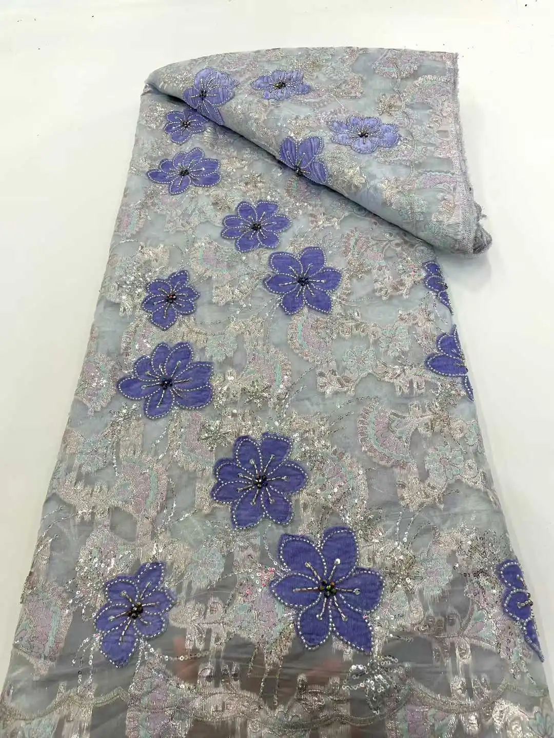 

5 Yards Handcut Swiss Voile Organza Lace Fabric with African Embroidery Beads High Quality for DIY Sewing Party Dress Material