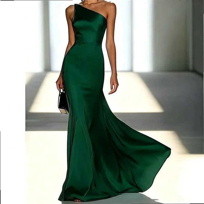 Elegant Women's Bodycon Long Dress with Off-Shoulder Sling, Fitted Waist, Evening Dresses for Summer