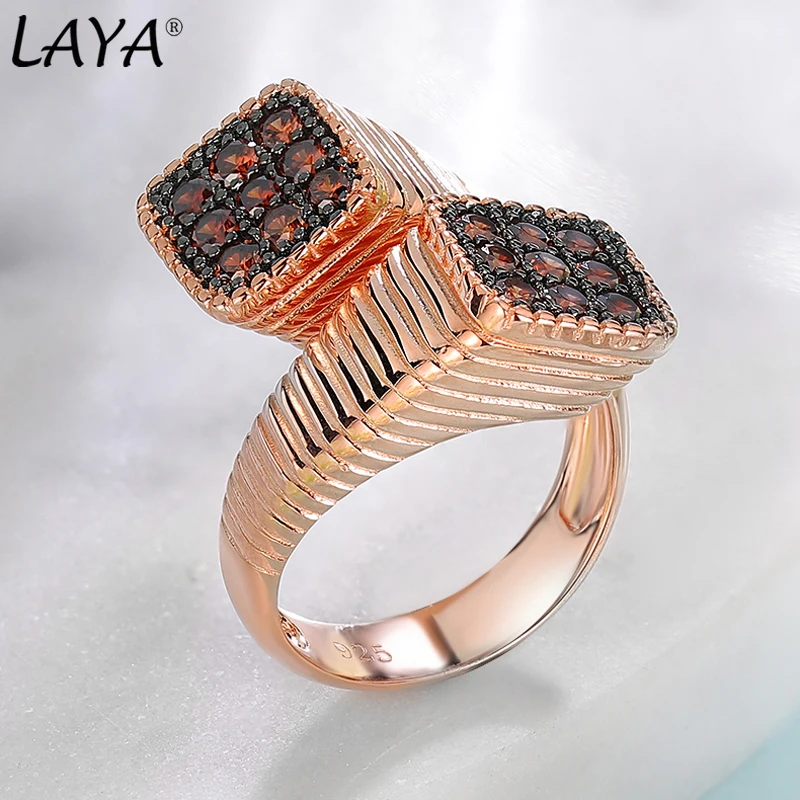 LAYA 925 Sterling Silver Abstract Statement Ring For Men Two colors Shining Zircon Unique Design Original Modern Luxury Jewelry