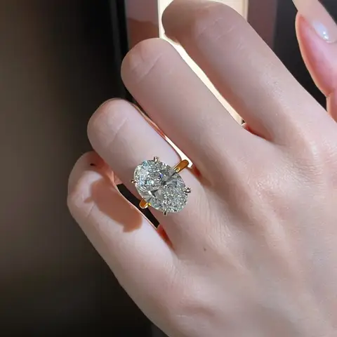 Brilliant Cutting 4 Carats Oval High-Carbon Diamonds Wedding Bands Woman 18K Gold Filled Silver Ring Wife Girl Friend Engagement