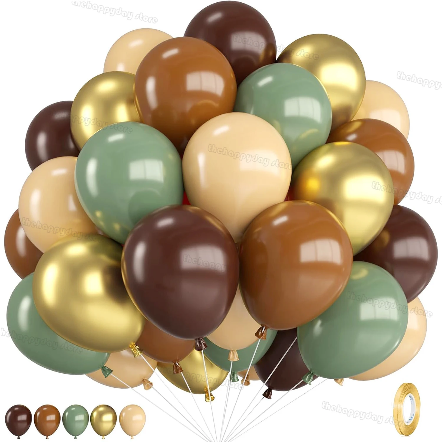 50 Stück Salbeigrün Braun Latexballons Nude Metallic Gold Ballons für Wald Dschungel Safari Geburtstag Babyparty Party Dekor