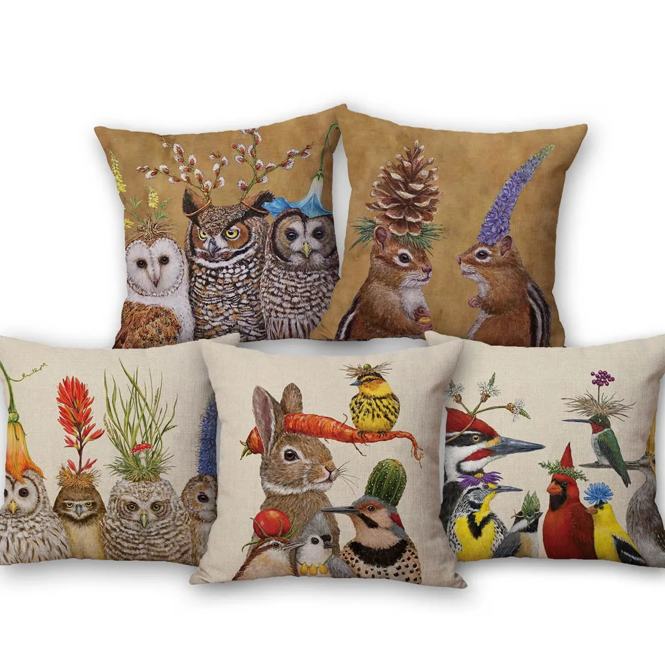Decorative Cushion Covers Squirrel Bird Bear Fox Animals Pillow Case Modern Decor Flower Pillowcase For Sofa 45X45cm