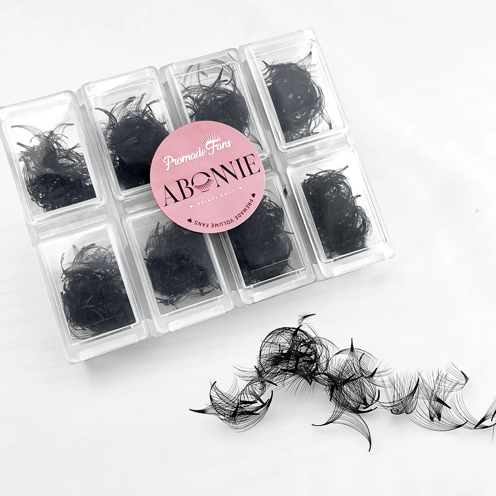 アボニー-先のとがったベースのまつげエクステ,ロシアのボリューム,薄い,ミディアムステム,8d-20d,500ファン