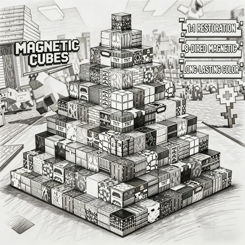 128PCS DIY Magnetic Building Blocks Magne Cubes Mine World Model Set STEM Educational Toys Child Birthday Gift For Boys And Girl