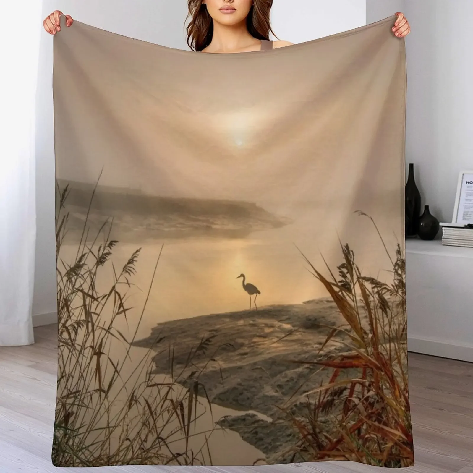 Heron At Peace Throw Blanket Cozy Throw Blanket Birthday Gift for Him Her