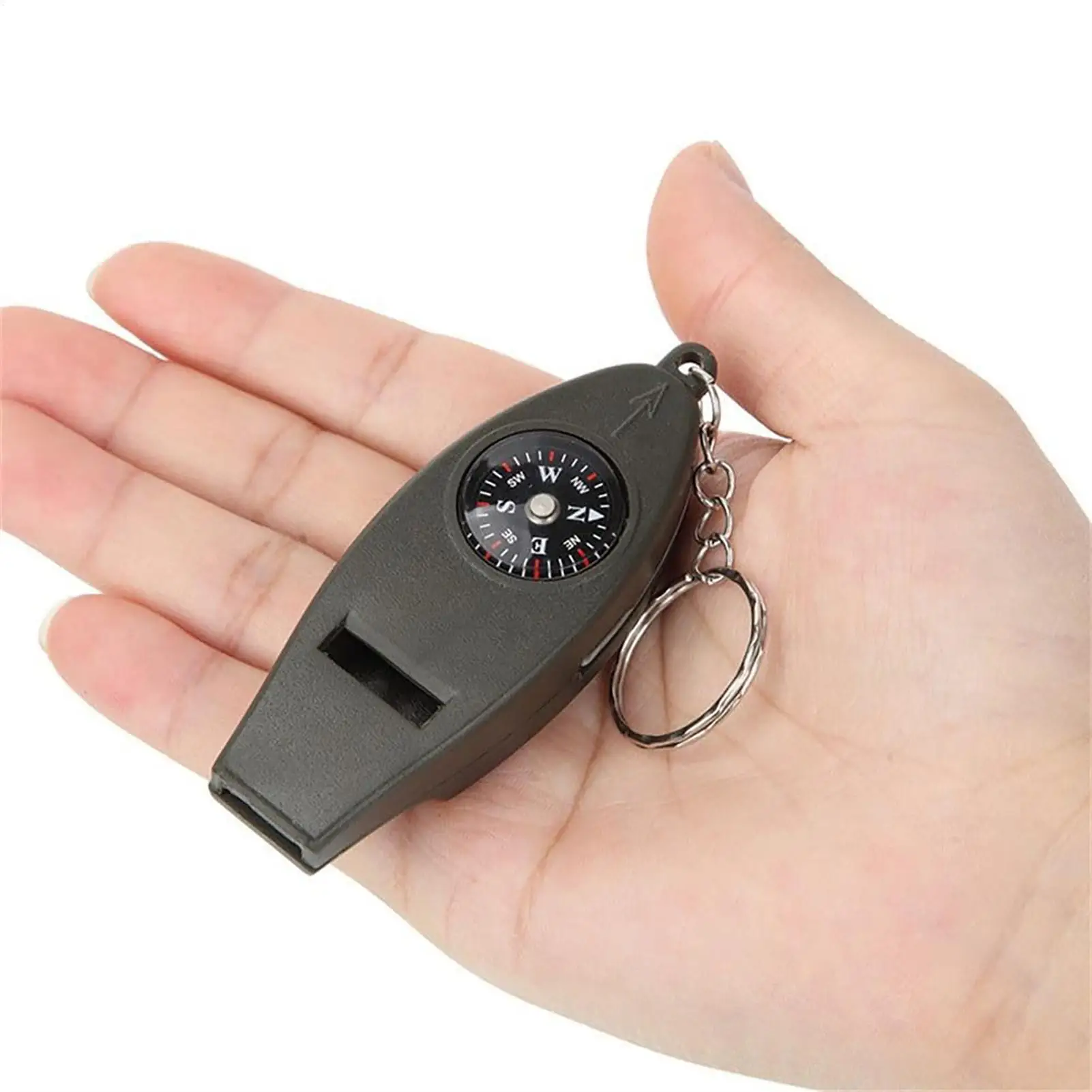 4-in-1 Survival Whistle Keychain with Compass Thermometer & Magnifying Glass Multi-Function Emergency Tool for Camping Hiking