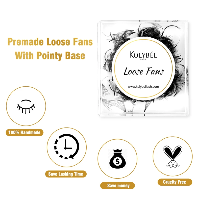 KOLYBEL 500 Fans Pointy Base Loose Fans 5D to 16D Premade Medium Stem Sharp Thin Russian Promade Volume Fans Eyelash Extensions