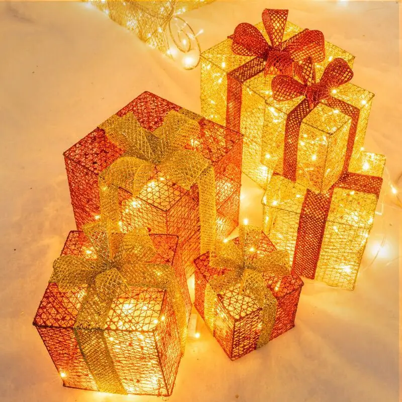 Wrought Iron Stackable Gift Box Christmas Decor Multi Layer Stack Ornament For Xmas Tree Window Indoor Holiday Scene Layout