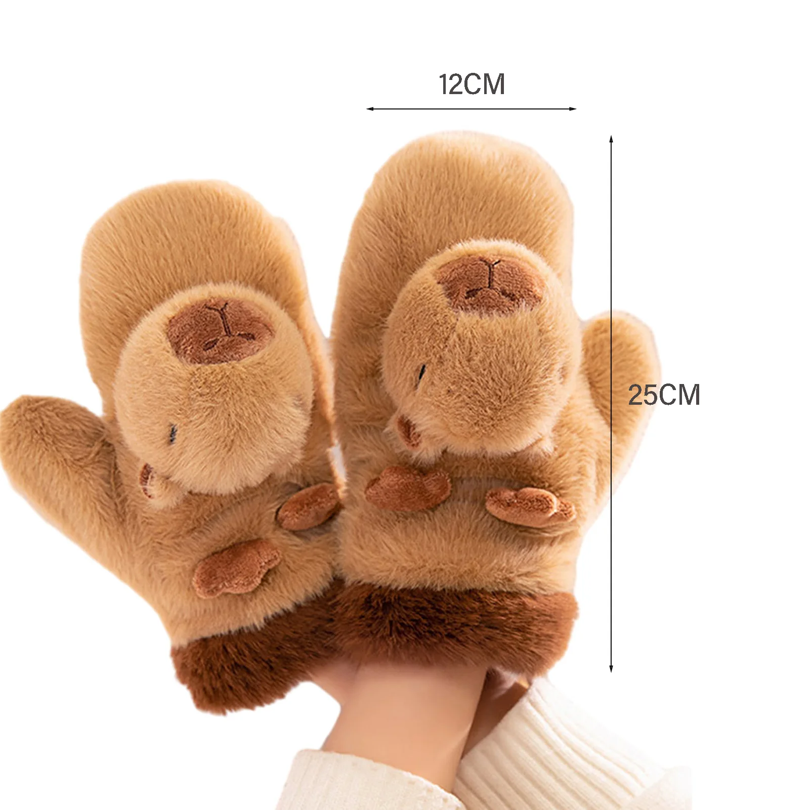 

Winter Warm Cycling Gloves Cartoon Capybara Plush Gloves Soft Comfortable Windproof Full Finger Gloves Trendy Cute Mittens