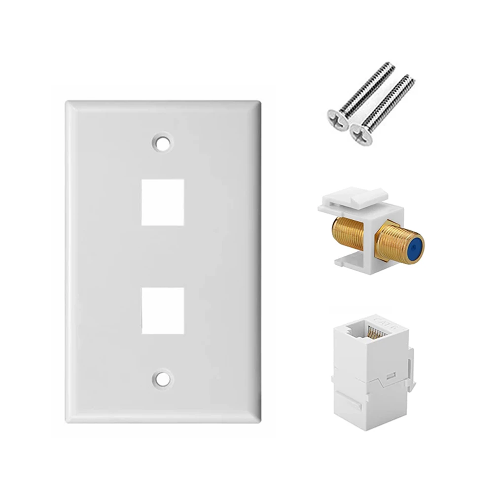 ZoeRax Ethernet Coax Wall Plat, 2-Port/3-Port Cat6 Keystone Jack Coupler and Gold Plated RG6 Keystone Jack Insert Wall Plate