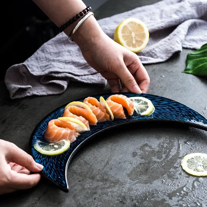 Retro Japanese-style creative ceramic moon plate special-shaped personalized sushi dishes set