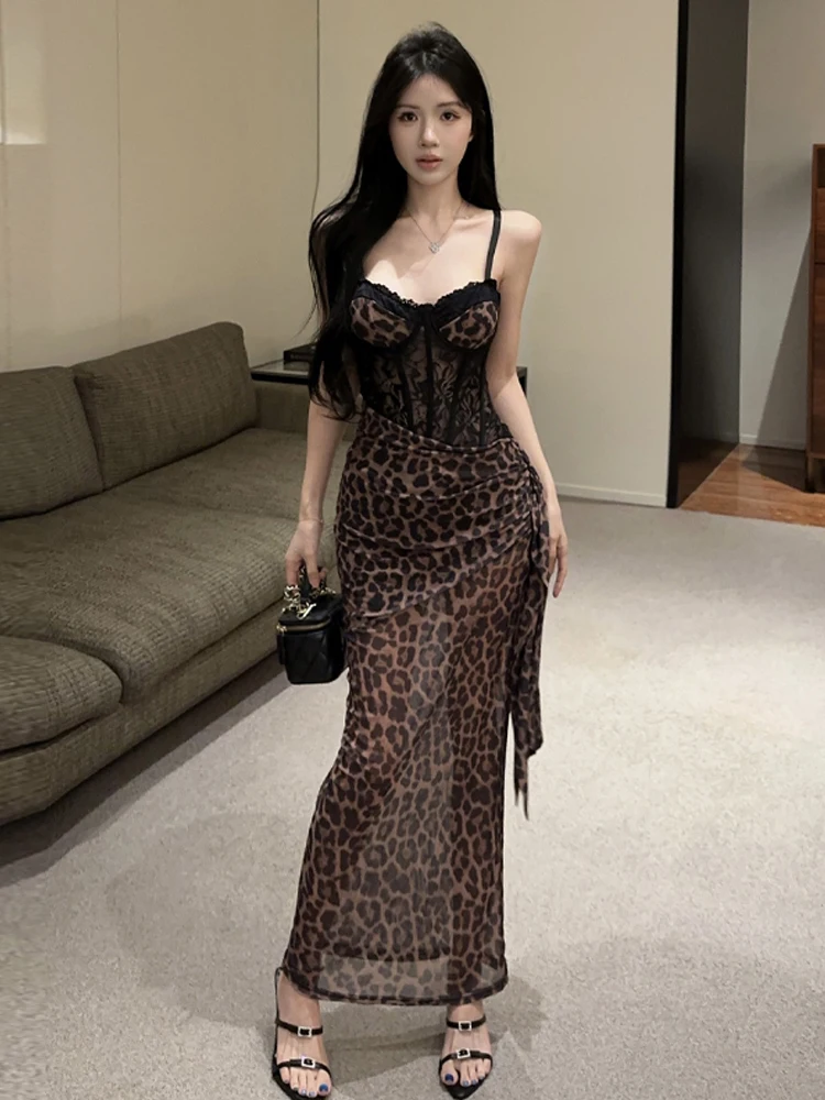 

Сексуальное облегающее вечернее платье с кружевом, длинное, для ночного клуба, с чувственным леопардовым принтом, оборками и винтажным женственным дизайном