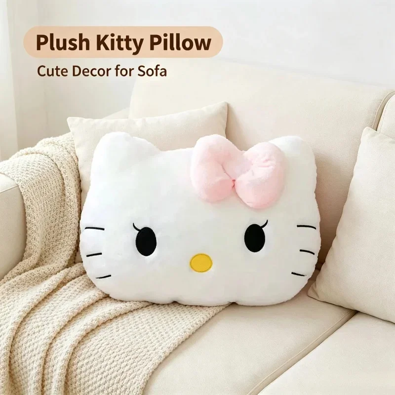 Niedliches Hello-Kitty-Dekokissen, weiches, flauschiges Kissen, ein ästhetisches Dekorationselement für Mädchen.