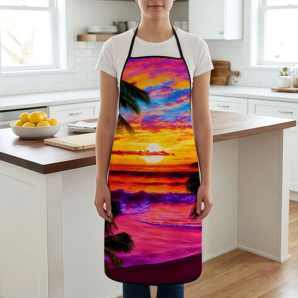 Vibrant Sunset Beach Scene Apron for Kitchen Cooking Baking Apron Aproncloth Gift for Women