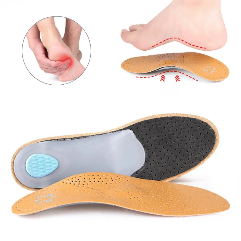 Leather Orthopedic Insole Orthotic Arch Support Instep Flat Foot Shoe Pad Orthopedic Shoes Sole Fit in O/X Leg Corrected Insert