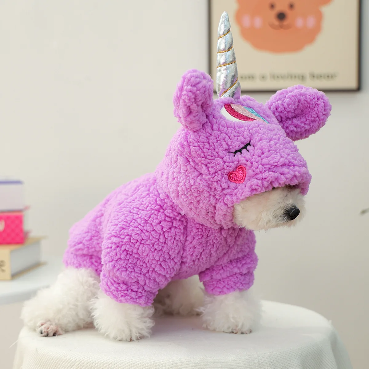 

Fluffy Warm Small to Medium Dog Clothes Autumn Winter New Purple Pony Transformation Outfit Pet Cat Cosplay Costume