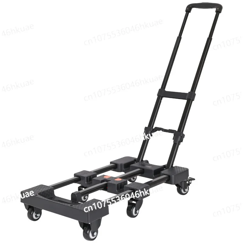 

Trolley with Brakes Cargo Trolley Car Home Portable Trolley Foldable Outdoor Small Trailer Six Wheels