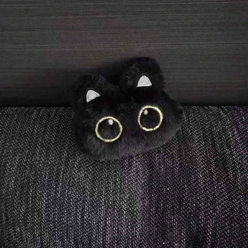 Chaveiro de Pelúcia Gato Preto Pequeno de Desenho Animado, Boneco Fofo para Decoração de Mochila e Mala, Brinquedo Infantil, Presente de Aniversário