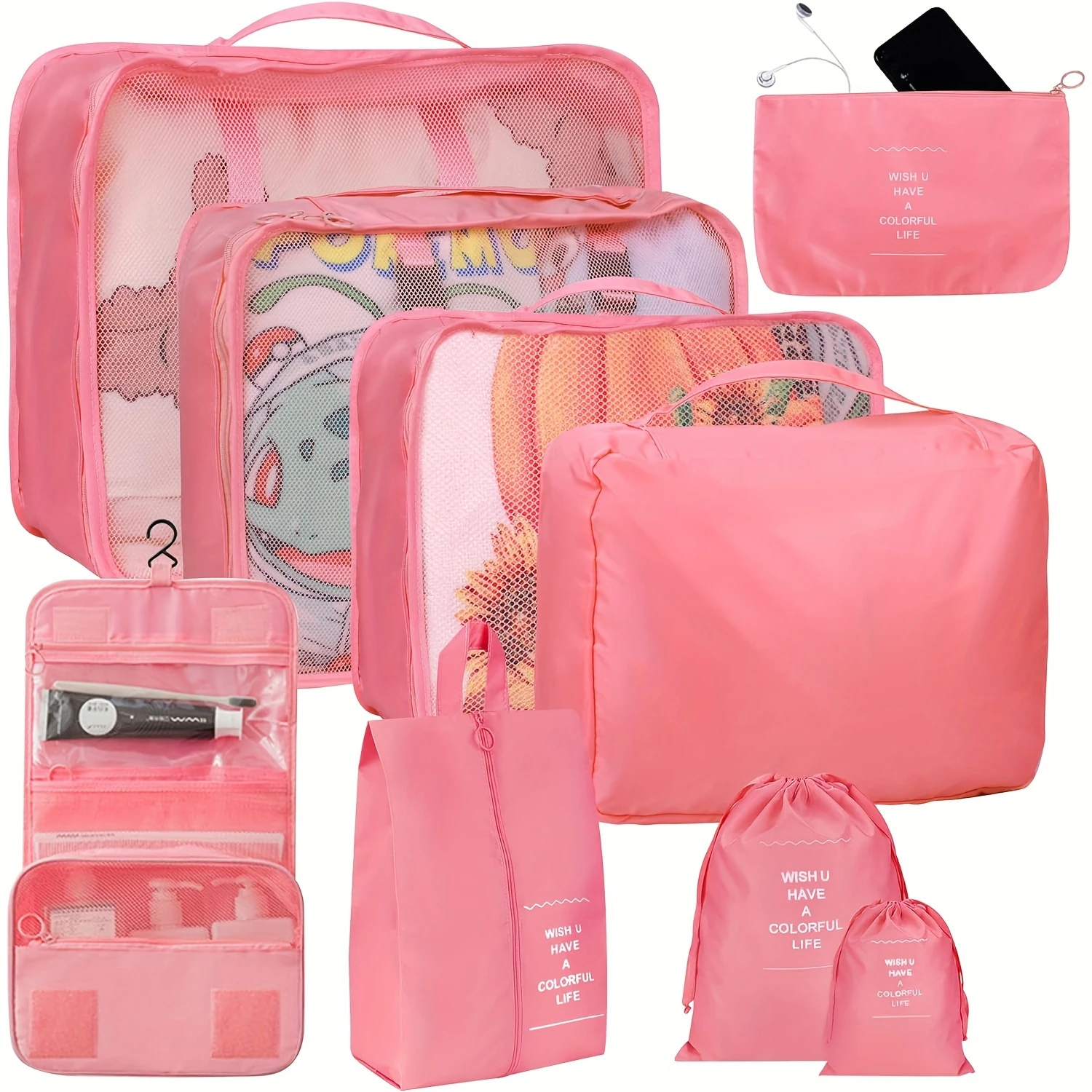 

9 Set Packing Cubes For Suitcases, Travel Luggage Packing Organizers With Laundry Bag, Compression Shoe Bag, Makeup Bag, Clothi