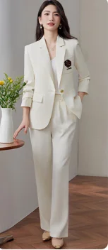 Women's Coffee‑Colored Business Suit Set, Fashionable Casual Workplace Formal Work Outfit