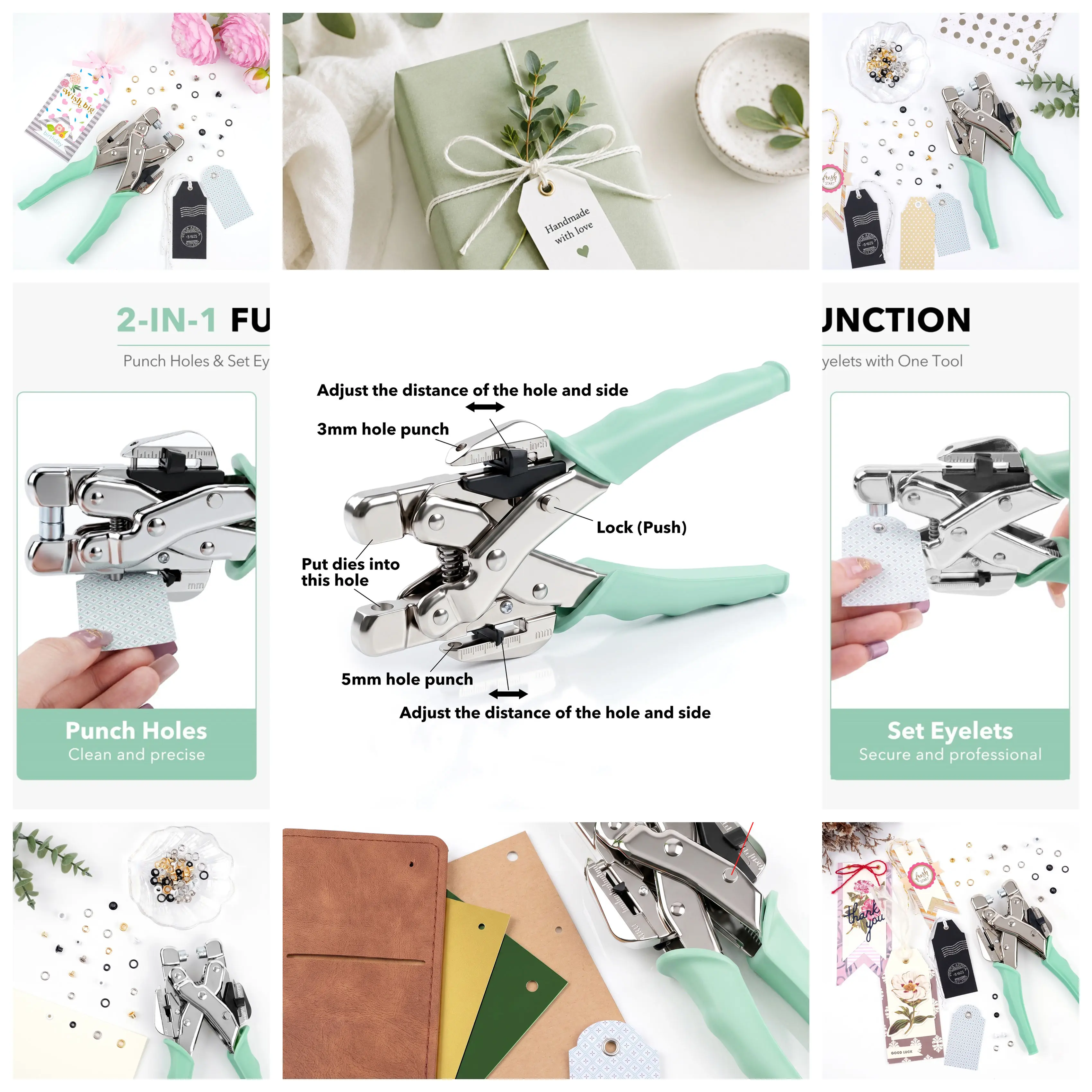 Must-Have Hole Punch & Eyelet Setter 3/16 & 1/8 Grommet Plier Tool Kit with Eyelets and Case Diy Fabric Leather Cardstock Craft