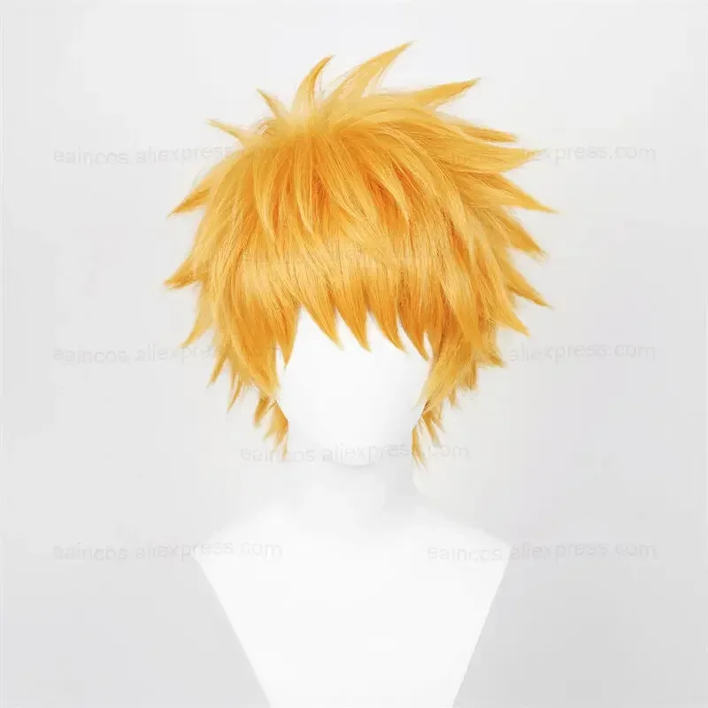 애니메이션 쿠로사키 이치고 코스프레 가발 30cm 오렌지 짧은 머리 내열성 합성 가발 할로윈 파티