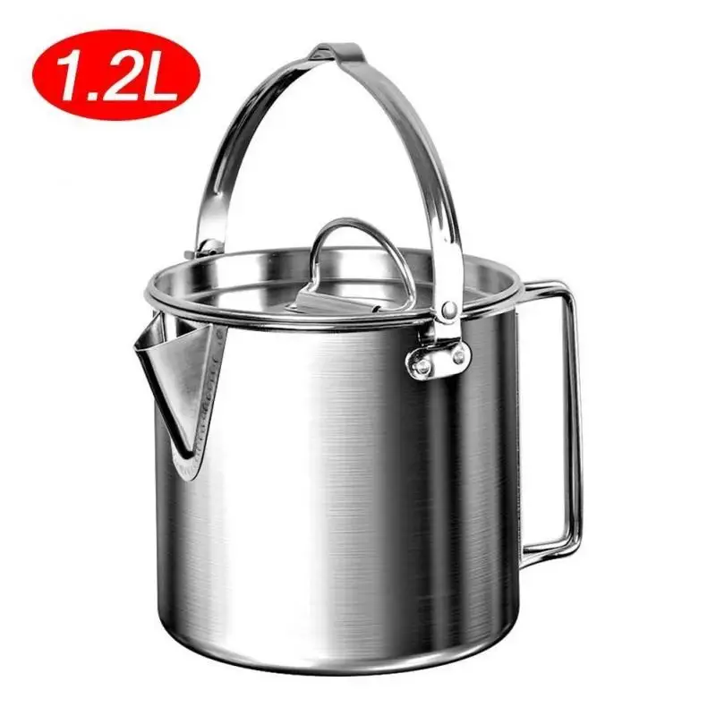 

1.2L Outdoor Stainless Steel Kettle Camping Hanging Pot Coffee Pot Teapot for Camping Cooker Hiking Camping Trip Tableware