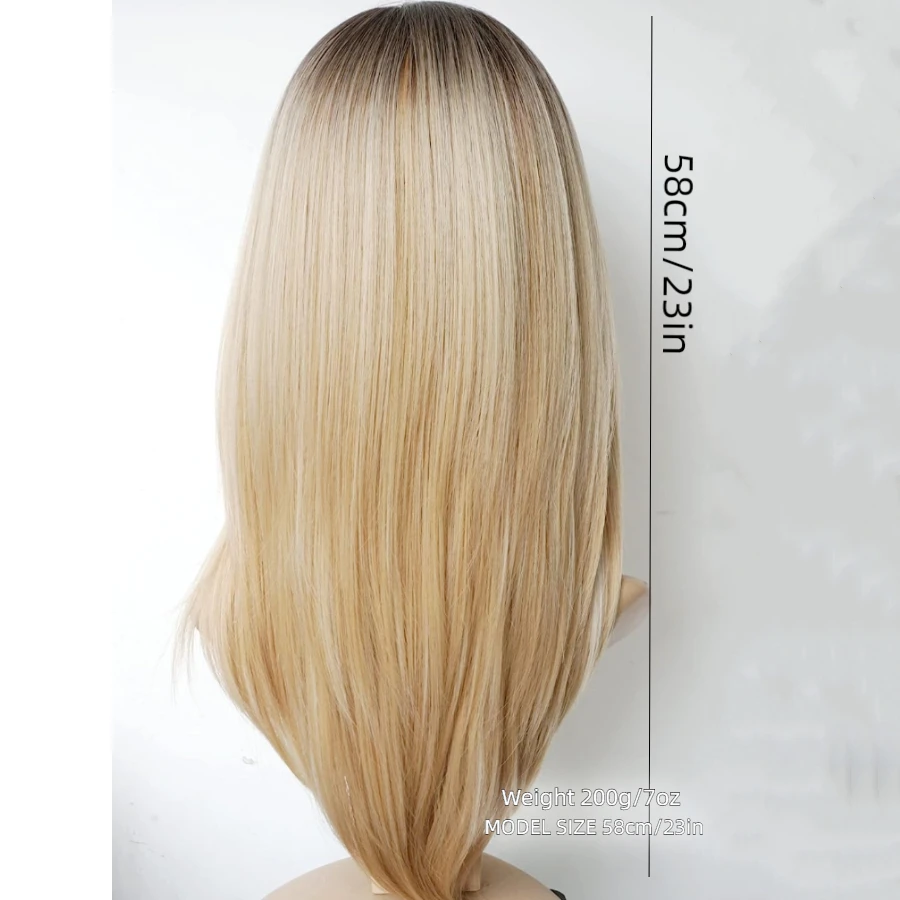 Long Blonde Golden Straight Synthetic Wigs for Women Mid-Length Natural Layered Hair Wig Side Bangs Daily Cosplay Heat Resistant