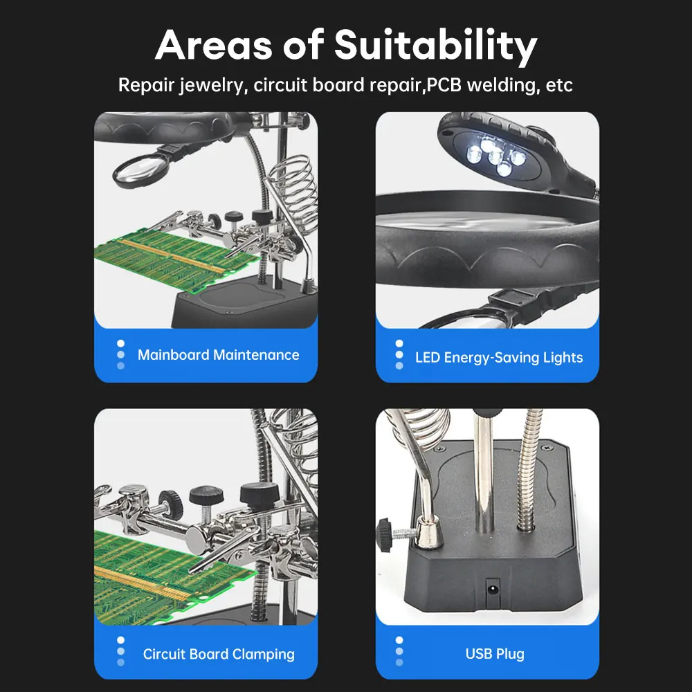 Z podświetleniem Led lupa elektroniczna naprawa klipsa lupa lutownicza uchwyt na podpjak do lutownica lutowania ręcznego