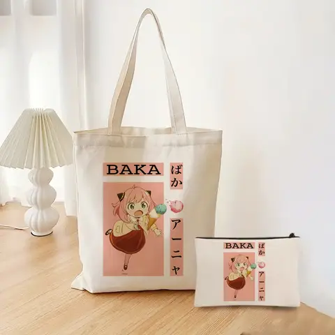 Spy Family Anya Smug Yor Forger Loid Forger 토트 세트 - 쉽게 접근할 수 있는 여성용 넓은 숄더백과 어울리는 클러치 파우치