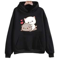 Sweats à capuche College Peach et Goma Mochi Cat Love pour femmes, Streetwear d'hiver, Sweat à capuche amusant, Pull Smile 600