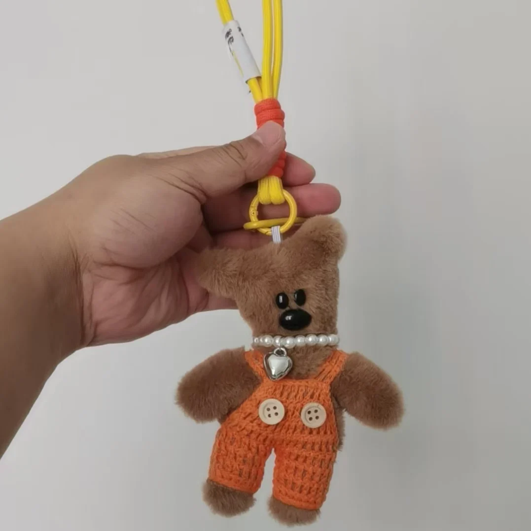 15cm Lovely Small Bear Plush Toy Keychains Cute Bear Backpack Pendant Anti drop chain Car Keyring Girls Women Bag Accessories