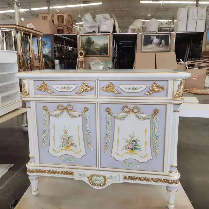 French Luxury Palace All Solid Wood Painted Carved Entrance Cabinet Villa Foyer Decorative Cabinet