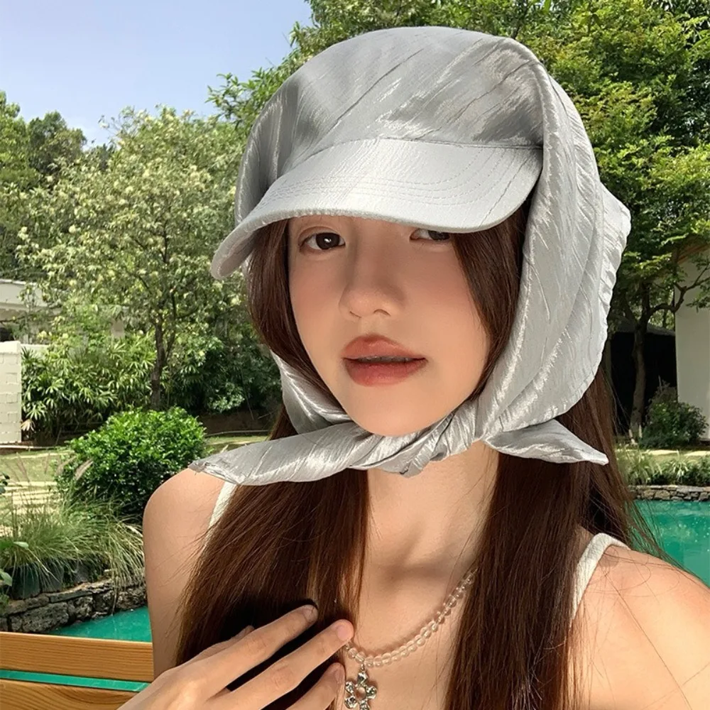 

Versatile Satin Headscarf Baseball Cap Y2K Korean Style Sunscreen Beach Hat Silver Hip Hop Peaked Cap Women