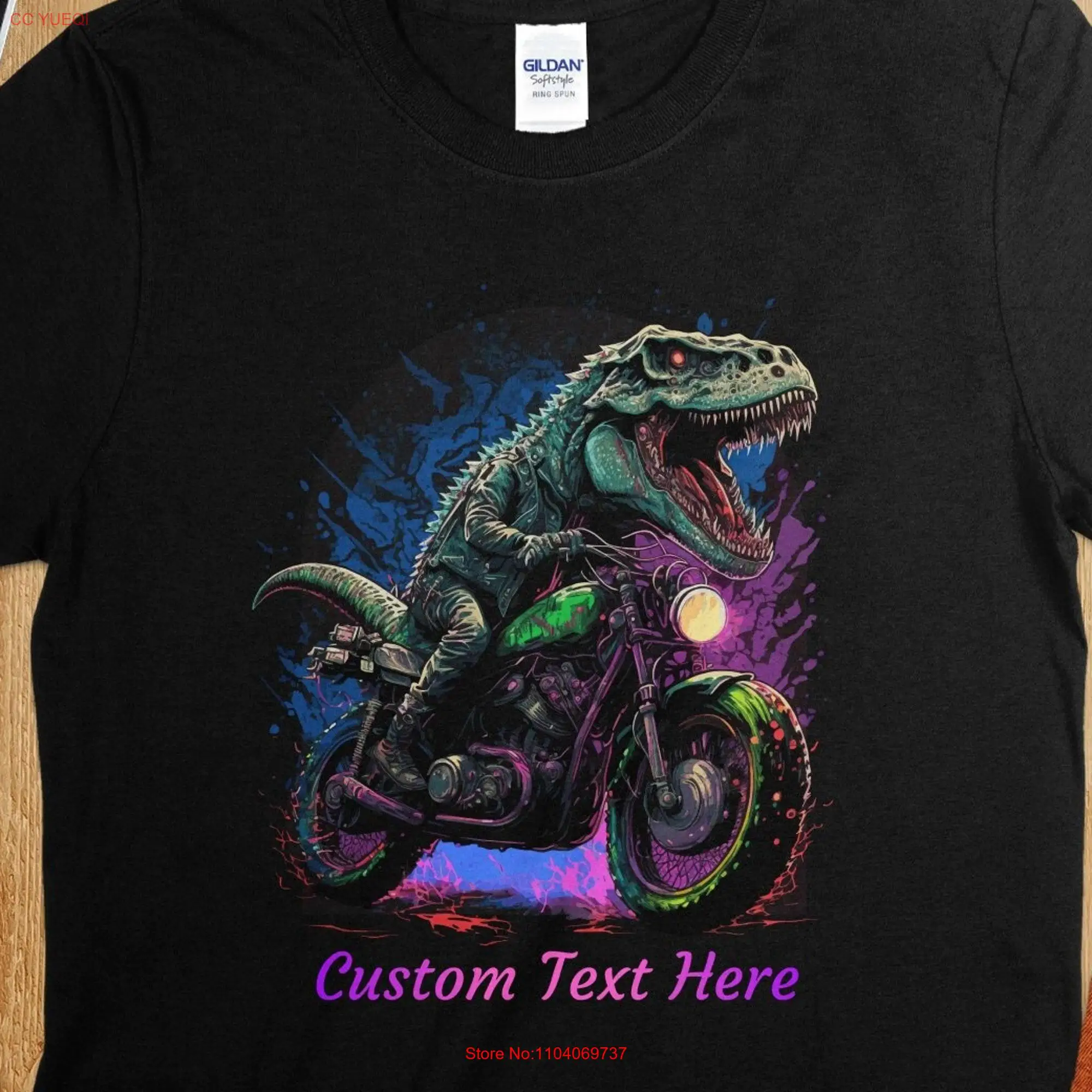 Dinosaur Biker T Shirt Cool Velociraptor Motorbike Rider  Streetwear Urban Rebel Dino Fashion Top long or short sleeves