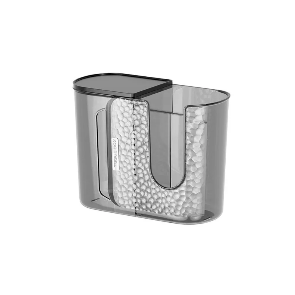 

2 in 1 Wall Mounted Tissue Box No Punching Plastic Tissue Storage Box Space Saving Wipes Paper Storage Box Bathroom