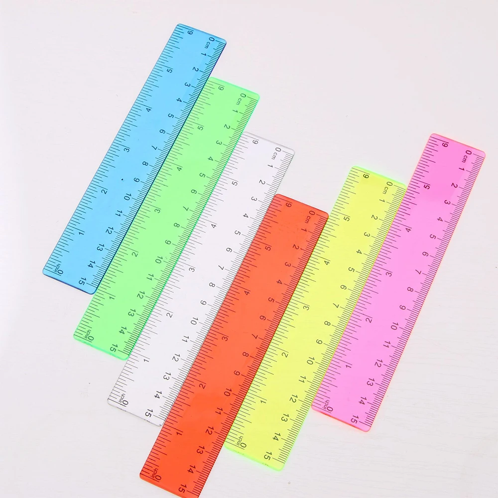 6Pcs set 15cm ruler candy-colored plastic straight ruler