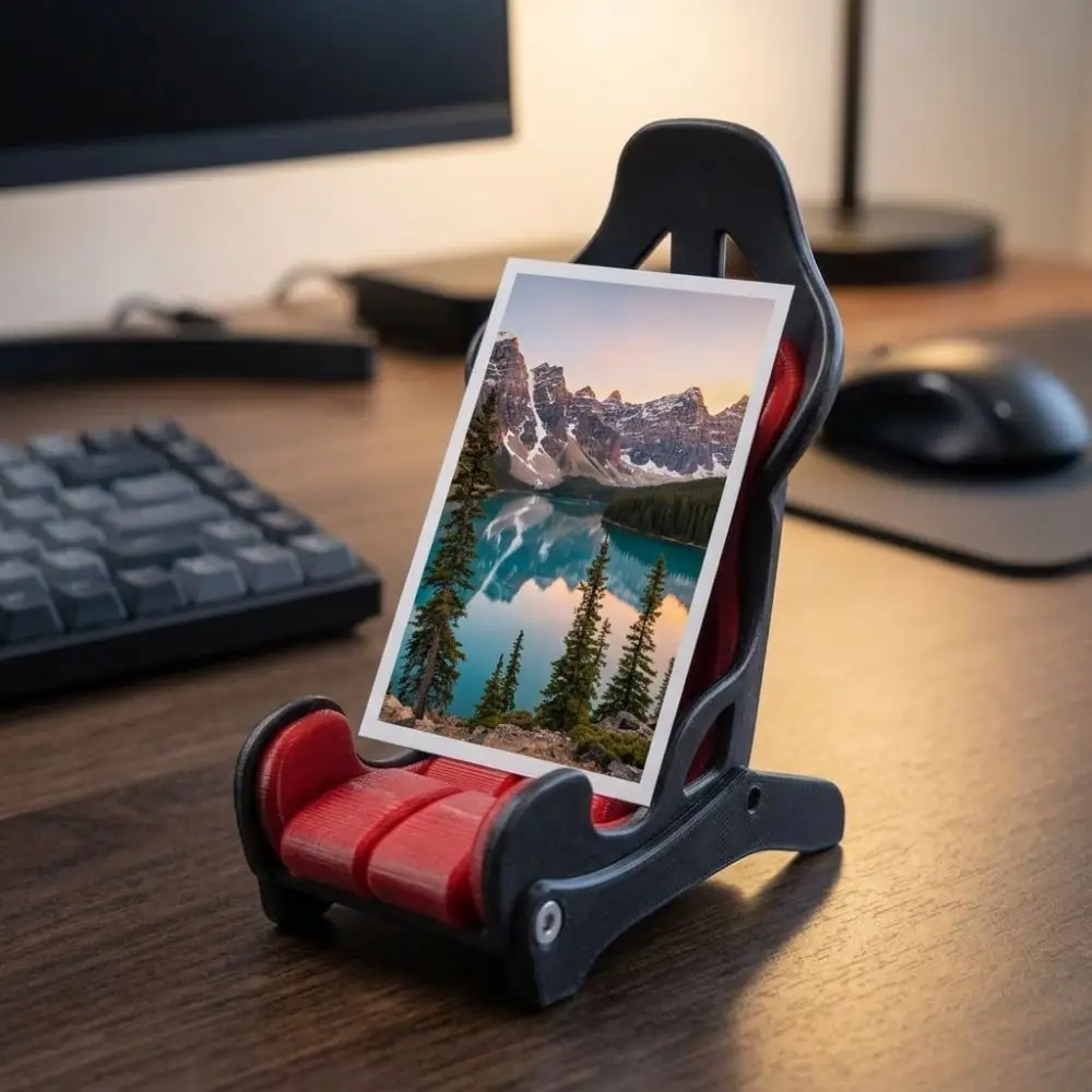 3D Printed Racing Seat Phone Holder Novelty Plastic Gaming Desk Phone Mount Cool Racing Look Anti-Scratch Desk Phone Cradle