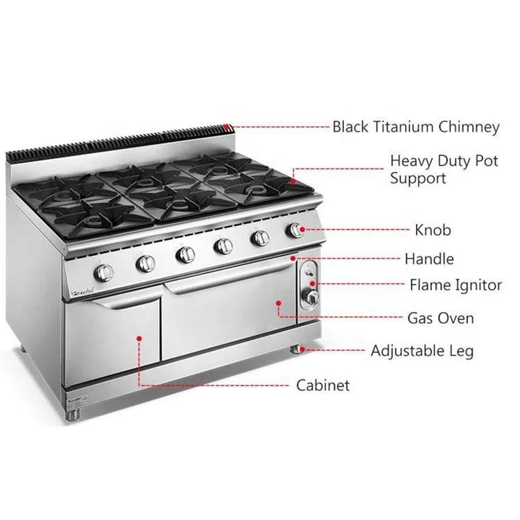 Commercial Six Burner Gas Ranges Stoves Good Price With Oven