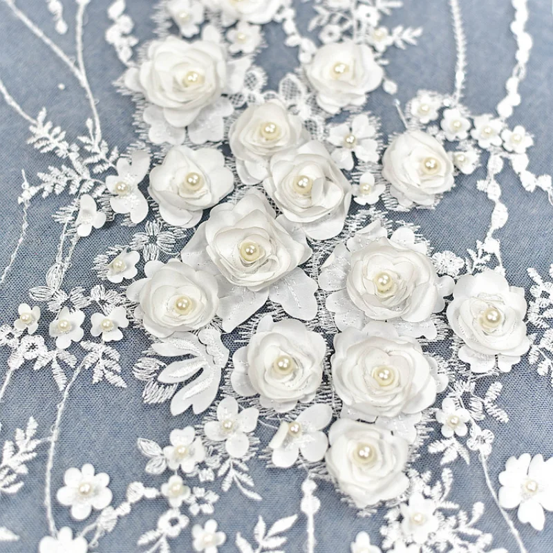 

Nail Bead Flower Embroidery Lace Mesh Fabric for DIY Sewing Handmade Accessories Wedding Dress Clothing Fashion Material Cloth