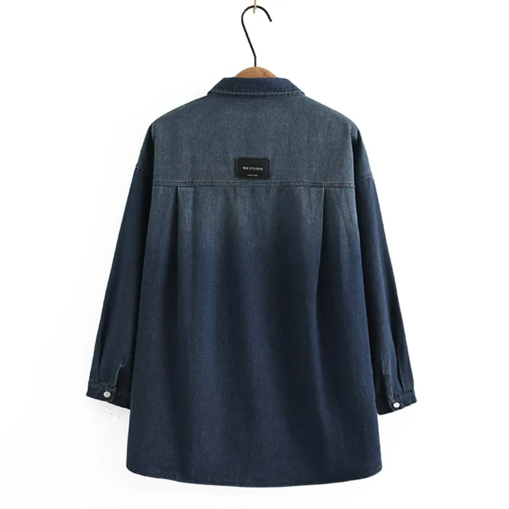 Manteau à manches longues pour fille potelée, polyvalent, décontracté, dégradé de couleur, style coréen, chemise en Denim à manches longues, nouvelle collection automne 2023, 266