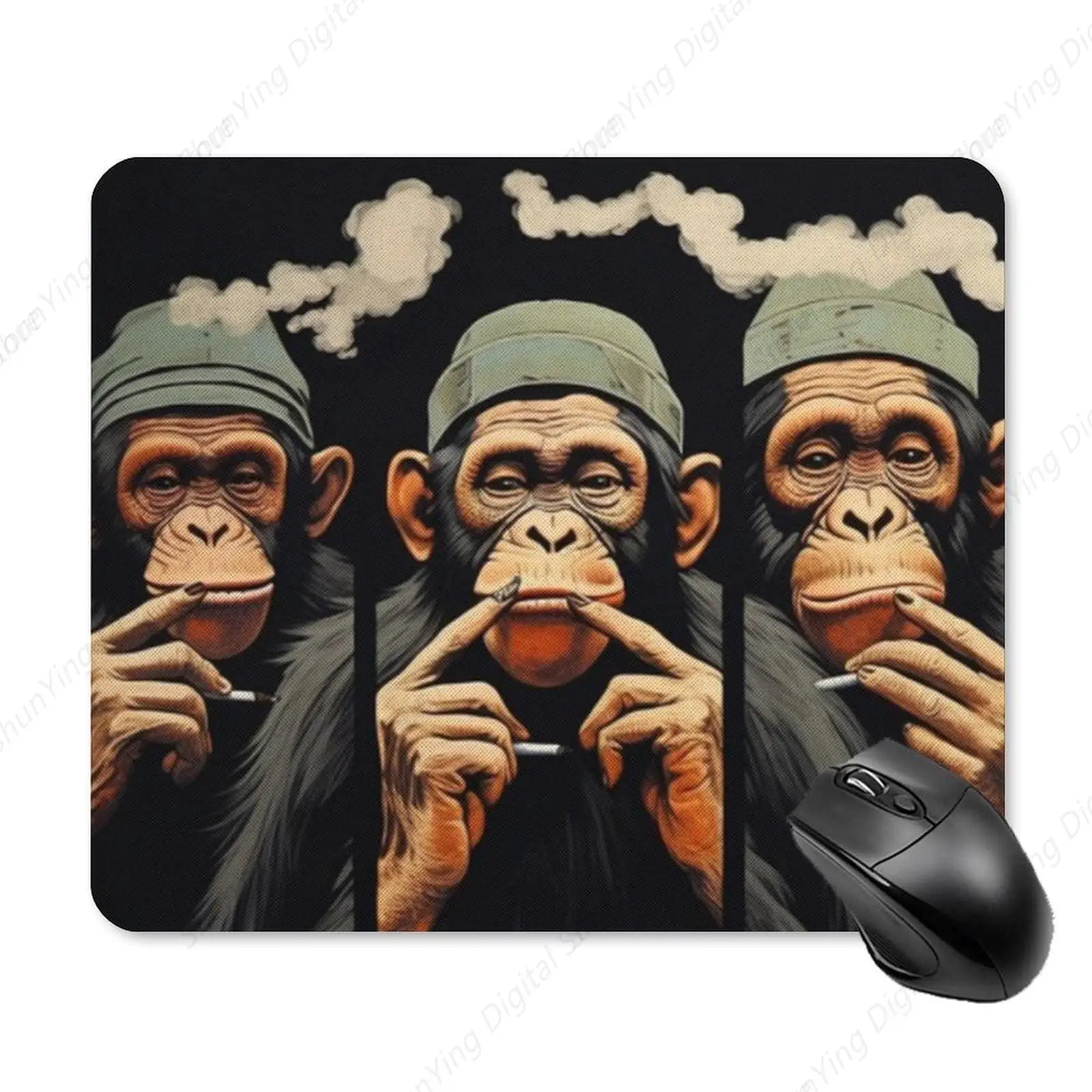 

Three Chimpanzes Cigarette Cool Mouse Pad Suitable For Laptops Offices Non Slip Rubber Computer Mouse Pad 18*22cm