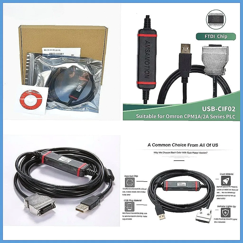 USB-CIF02 Gold-Plated Programming Cable for Omron PLC CPM1/CPM1A/2A/CQM1/C200HS/HX/HG/HE Data Communication