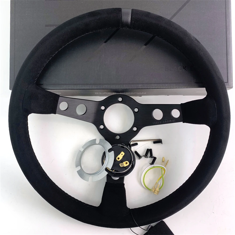 Volante Deportivo de Carreras de 350 mm (14 Pulgadas) en Cuero Gamuzado con Edición Negra