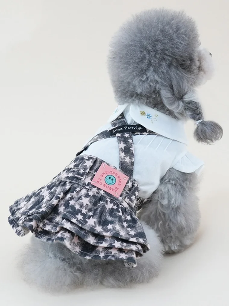 Vestido de mezclilla para perro con falda a capas y arnés ajustable - imagen 2