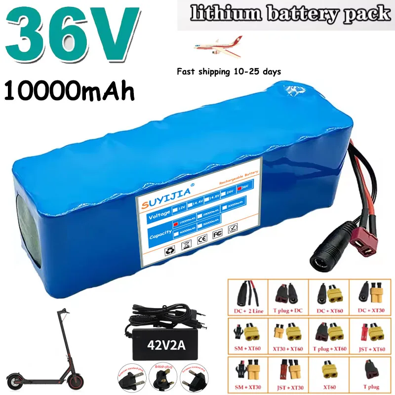 

Batterie 10S3P avec BMS 15A, 36V, 10AH, 18650, 10000mAH 500W-2550W, batterie + chargeur 42V,