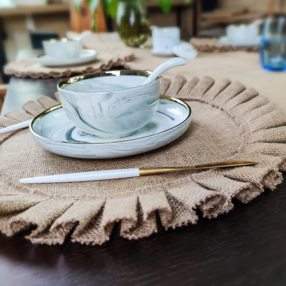 

2Pcs Heat-Resistant Rustic Round Placemats Jute Retro Pastoral Style Dining Table Decorative Mats Round Placemats